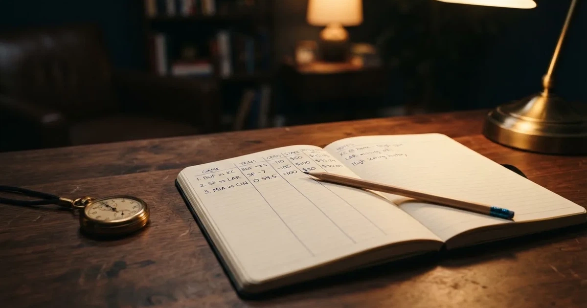 An open notebook with a pencil and a stopwatch on a wooden table