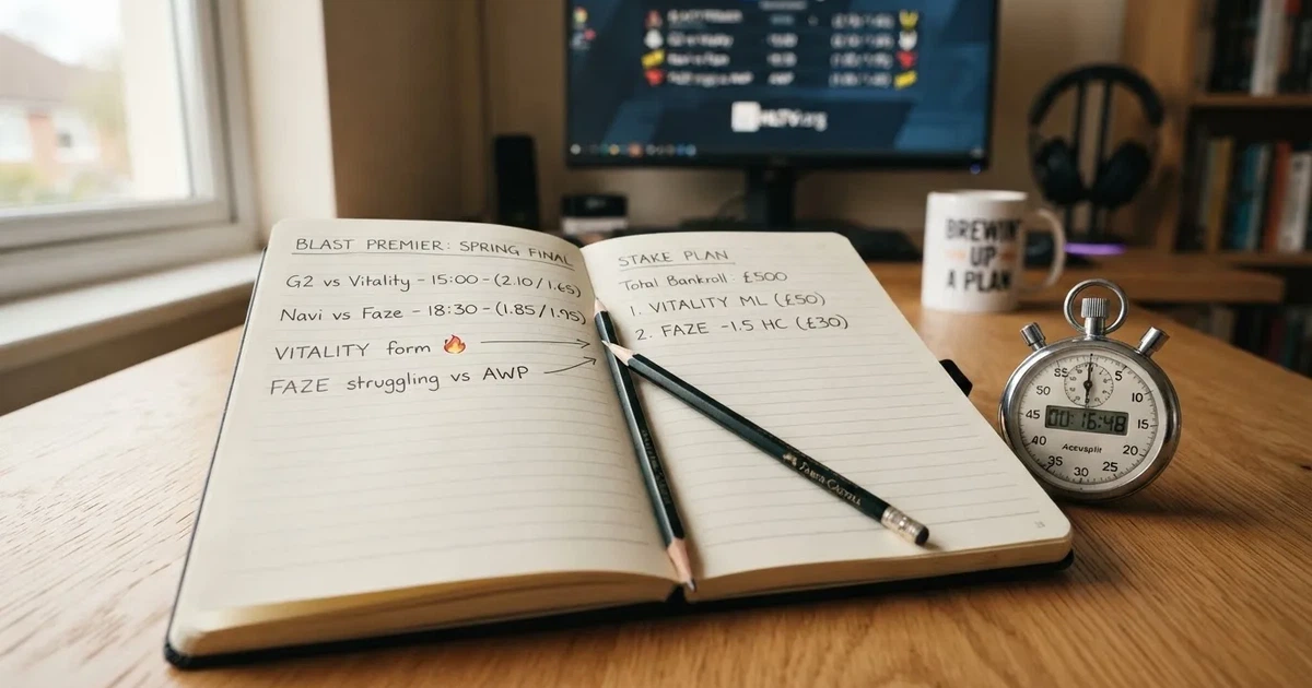 An open notebook with a pencil and a stopwatch on a wooden table