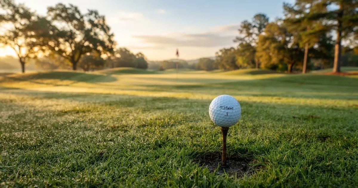 A ball on the centre spot of a grass pitch in morning light
