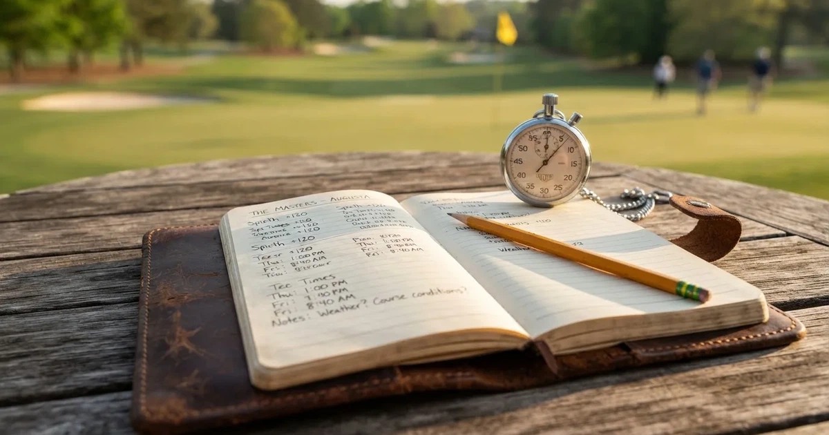 An open notebook with a pencil and a stopwatch on a wooden table