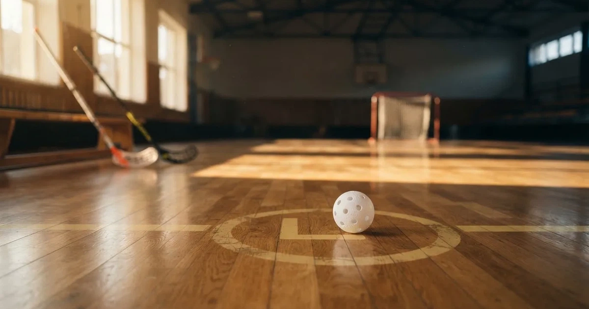 A ball on the centre spot of a grass pitch in morning light