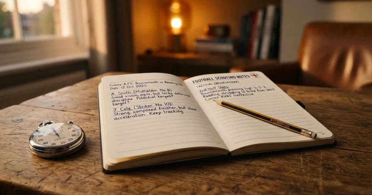 An open notebook with a pencil and a stopwatch on a wooden table